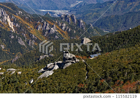 Kinpu Mountain Hut and Ogawayama/Yaneiwa Rock seen from the Kinpu Mountain ridge Kinpu Mountain Hut and Ogawayama/Yaneiwa Rock seen from the Kinpu Mountain ridge 115582119