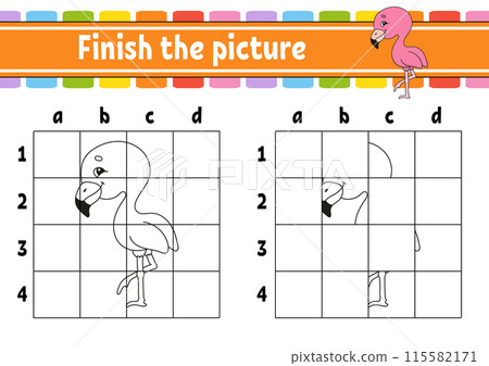 Finish the picture. Coloring book pages for kids. Education developing worksheet. Game for children. Handwriting practice. cartoon character. Vector illustration. Finish the picture. Coloring book pages for kids. Education developing worksheet. Game for children. Handwriting practice. cartoon character. Vector illustration. 115582171