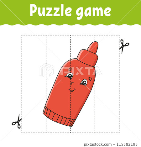 Puzzle game for kids. Cutting practice. Education developing worksheet. Activity page. cartoon character. Vector illustration. Puzzle game for kids. Cutting practice. Education developing worksheet. Activity page. cartoon character. Vector illustration. 115582193