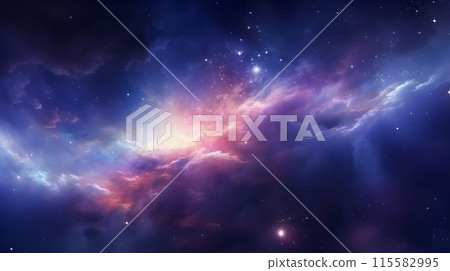 fantastic space nebula with glowing cosmic clouds on black background, neural network generated image 115582995