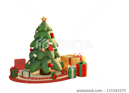 red and green color christmas tree with gift boxes 3D image 115583375