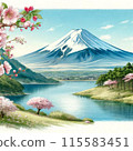 Cherry blossoms and Mt. Fuji on a sunny spring day 115583451