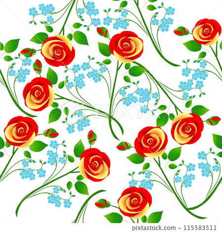 Branches of roses and flowers forget me not seamless pattern Branches of roses and flowers forget me not seamless pattern 115583511