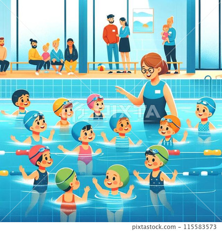 Children playing in the pool 115583573