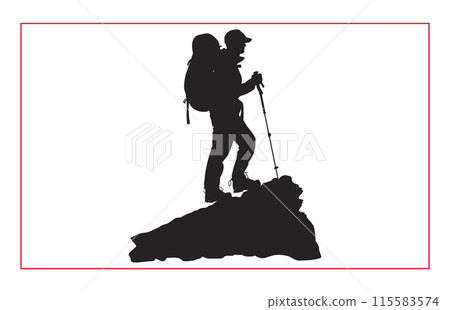 Mountaineer climber hiker people silhouette collection, Hiker mountain climber adventure silhouette for logo 115583574