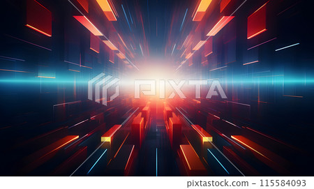 abstract background of colorful transparent rectangles on black background, neural network generated image 115584093