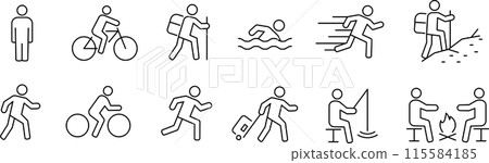 Vector monochrome line drawing pictogram set of people 115584185