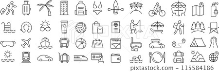 Set of monochrome travel line icons in vector 115584186