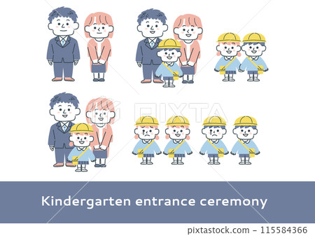 Illustration set of boys and girls attending kindergarten and nursery school and their parents 115584366