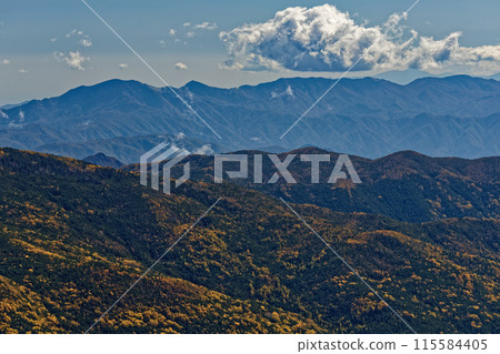 The Daibosatsu mountain range as seen from the summit of Mt. Kinpu in Okuchichibu The Daibosatsu mountain range as seen from the summit of Mt. Kinpu in Okuchichibu 115584405