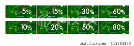 Tropical leaf pattern coupon vector icon set for summer sales (2 by discount rate) Tropical leaf pattern coupon vector icon set for summer sales (2 by discount rate) 115584830