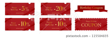 可用於生日銷售的紅色豪華優惠券向量圖示集 2 115584835