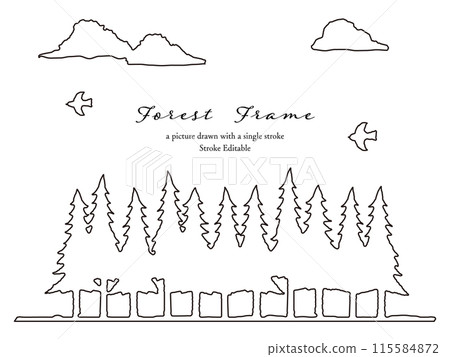 Coniferous forest (forest) line drawing frame, background material *The lines are expanded. 115584872