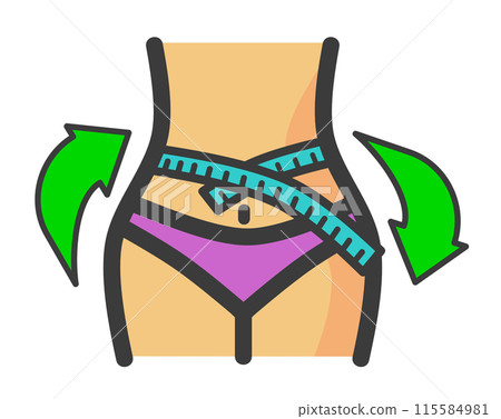 Illustration of a woman with a slim waist after dieting healthily 115584981