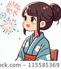 看煙花的yukata的一名婦女 115585369