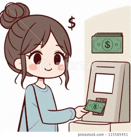 女人操作自動取款機 女人操作自動取款機 115585451