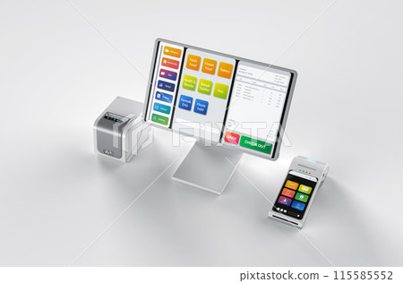 Point of sale system or cash register machine on desk Point of sale system or cash register machine on desk 115585552
