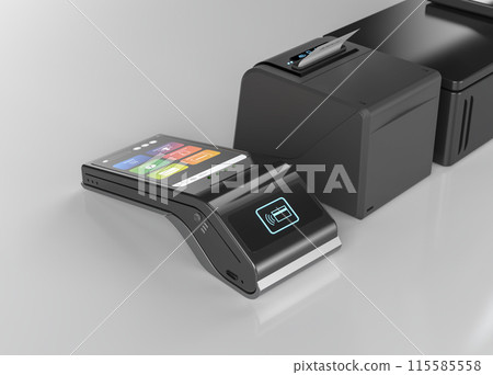 Point of sale system or cash register machine focus on credit card reader Point of sale system or cash register machine focus on credit card reader 115585558