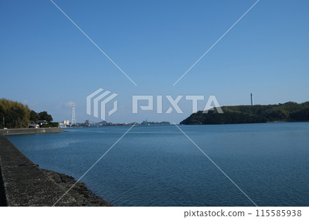 [Tokushima] Chimney and sea of Tachibanawan Thermal Power Plant 115585938