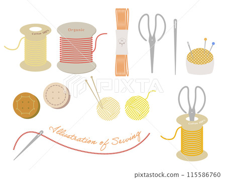 Handmade sewing tools illustration set Handmade sewing tools illustration set 115586760