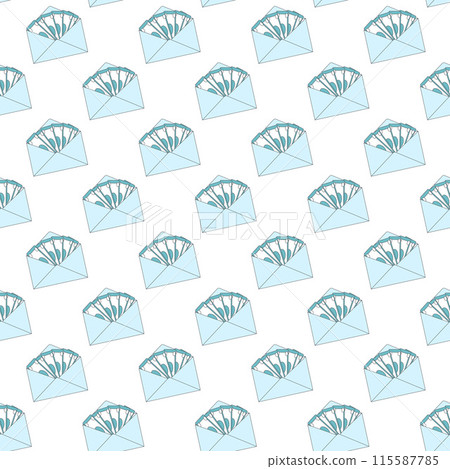 Money envelope seamless pattern. Banknotes finance repeat background. Paper currency endless cover. Vector flat illustration. 115587785