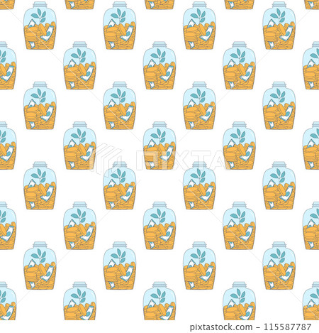 Savings and investment repeat background. Jar money box repeat background. Vector line art illustration. 115587787