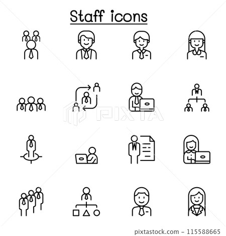 Staff icon set in thin line style Staff icon set in thin line style 115588665
