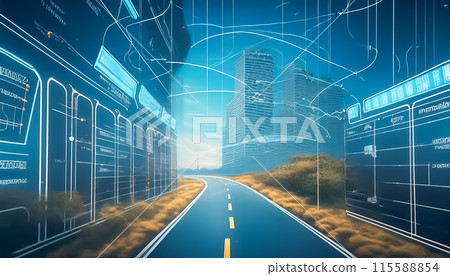 CG background illustration: Cityscape and overlay screen image illustration 115588854