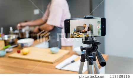 The chef is broadcasting live from workshop how to prepare a vegetarian food The chef is broadcasting live from workshop how to prepare a vegetarian food 115589116