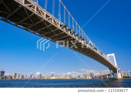 Tokyo Bay and Rainbow Bridge from Shibaura Minamifuto Park, Tokyo Tokyo Bay and Rainbow Bridge from Shibaura Minamifuto Park, Tokyo 115589677