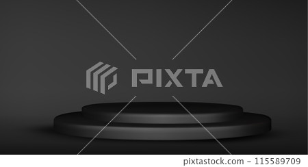 Abstract black scene background. Product presentation, mock up, show cosmetic product, Podium, stage pedestal or platform. Vector illustration Abstract black scene background. Product presentation, mock up, show cosmetic product, Podium, stage pedestal or platform. Vector illustration 115589709