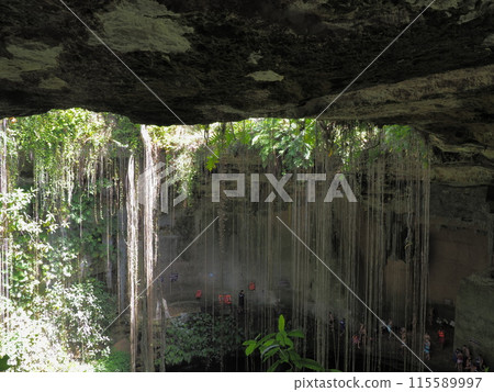 Exotic cave of Cenote Ik-Kil near Chichen Itza mayan town in Mexico 115589997