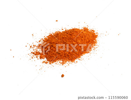Pile of red paprika powder on white background 115590060