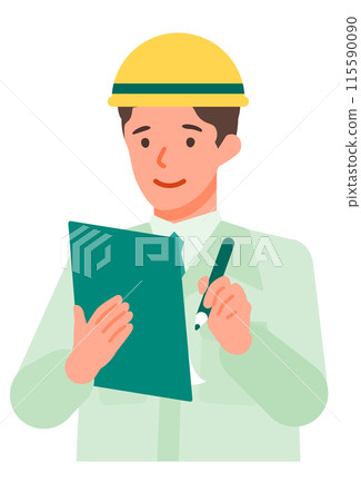 穿著工作服的男人解決問題的手寫插圖 115590090