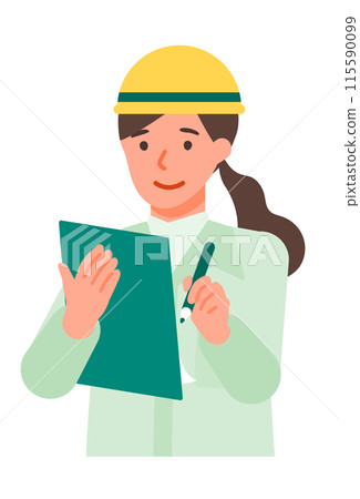 Illustration of a woman in work clothes solving a problem, hand-drawn Illustration of a woman in work clothes solving a problem, hand-drawn 115590099