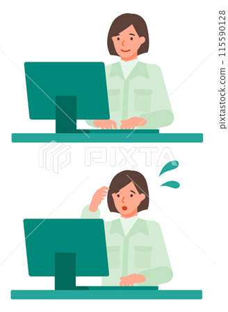 穿著工作服 PC 的女性解決問題的插圖 115590128