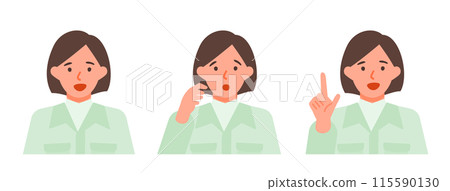 Illustration of a woman in work clothes solving a problem Problem solving Illustration of a woman in work clothes solving a problem Problem solving 115590130