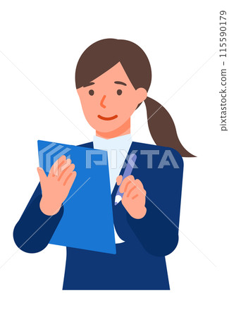 穿著西裝的女人解決問題的插圖,手寫 穿著西裝的女人解決問題的插圖,手寫 115590179