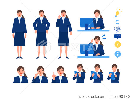 穿西裝的女人解決問題的插圖 穿西裝的女人解決問題的插圖 115590180