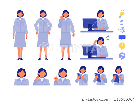穿著工作服的女性解決問題的插圖 穿著工作服的女性解決問題的插圖 115590304