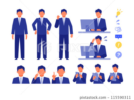 Illustration of a man in a suit solving a problem Problem solving Illustration of a man in a suit solving a problem Problem solving 115590311