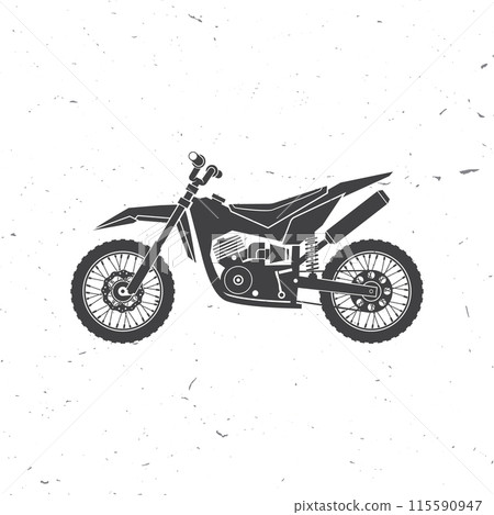 Motorcycle for mountain hill. Vector illustration. Sport motorbike for extreme jump and race. Motocross bike icon silhouettes. 115590947