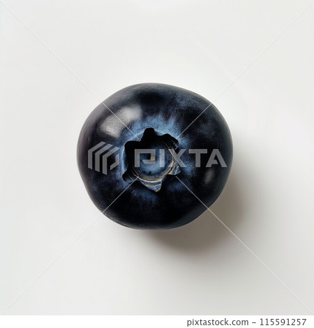 A close-up of a single fresh dark blue blueberry with water droplets on a white background A close-up of a single fresh dark blue blueberry with water droplets on a white background 115591257