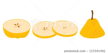 Cut ripe yellow pear cartoon icon. Hand drawn cartoon trendy flat style Cut ripe yellow pear cartoon icon. Hand drawn cartoon trendy flat style 115591492
