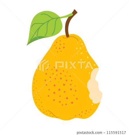 Ripe bitten yellow Pear with leaves Hand drawn trendy flat style 115591517