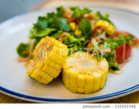 Spicy glass noodle salad on the white plate 115591548