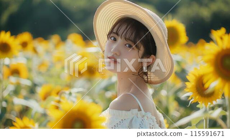 女模特兒4在向日葵田裡拍攝 115591671