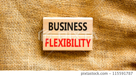 Business flexibility symbol. Concept words Business flexibility on beautiful wooden block. Beautiful canvas background. Business flexibility concept. Copy space. Business flexibility symbol. Concept words Business flexibility on beautiful wooden block. Beautiful canvas background. Business flexibility concept. Copy space. 115591787