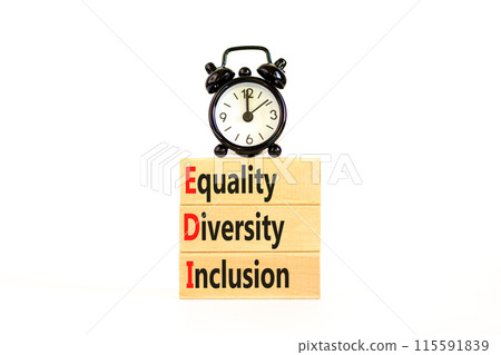 EDI equality diversity inclusion symbol. Concept words EDI equality diversity inclusion on blocks. Beautiful white background. Business EDI equality diversity inclusion concept. Copy space. EDI equality diversity inclusion symbol. Concept words EDI equality diversity inclusion on blocks. Beautiful white background. Business EDI equality diversity inclusion concept. Copy space. 115591839
