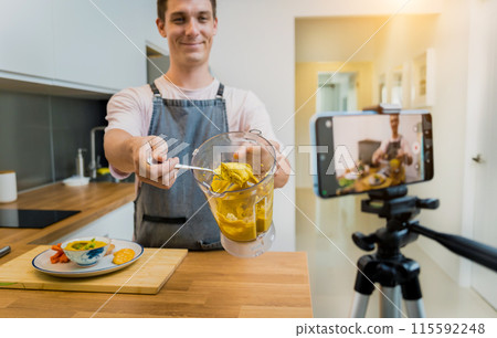 The chef is broadcasting live from workshop how to prepare a vegetarian chickpea porridge The chef is broadcasting live from workshop how to prepare a vegetarian chickpea porridge 115592248